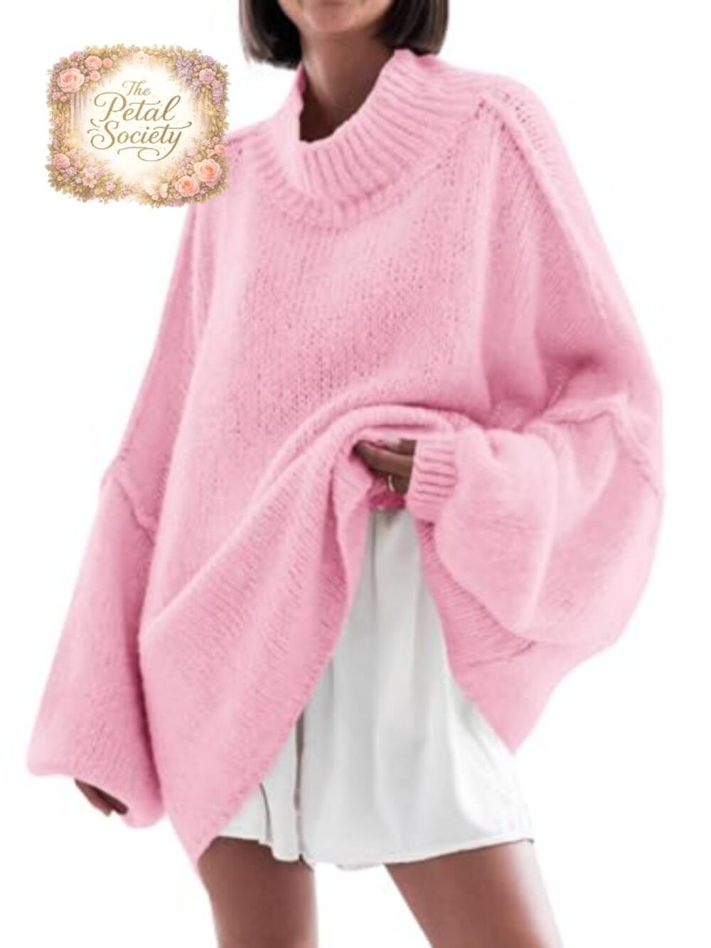 Women's Oversized Mock Neck Tunic Sweater Batwing Long Sleeve Ribbed Knit